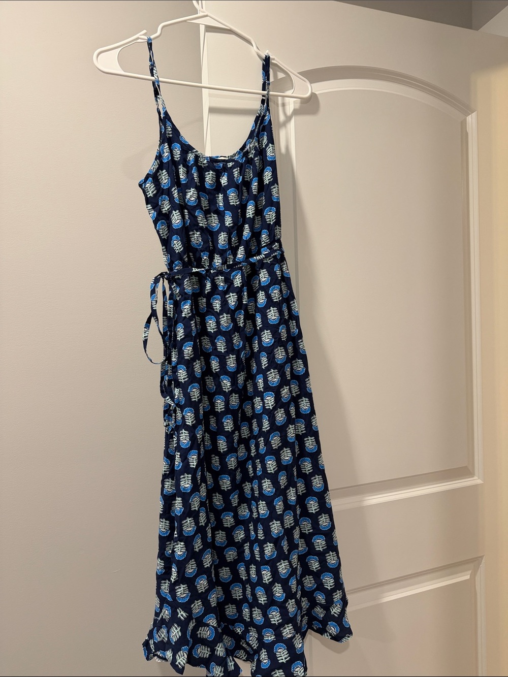 J. Crew Navy & Light Blue Printed Spaghetti-Strap Maxi Dress